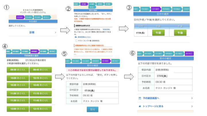 時間予約web 受付流れ説明(画像)